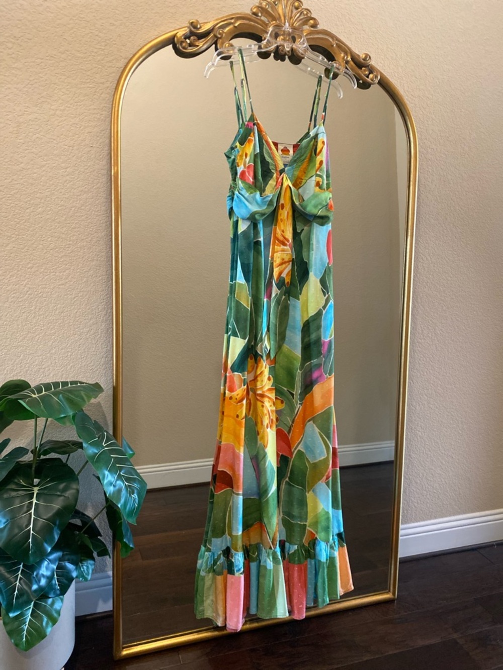 Farm Rio Printed Tropical Leaf Tie-Front Maxi Dress Size S - Picture 2 of 11